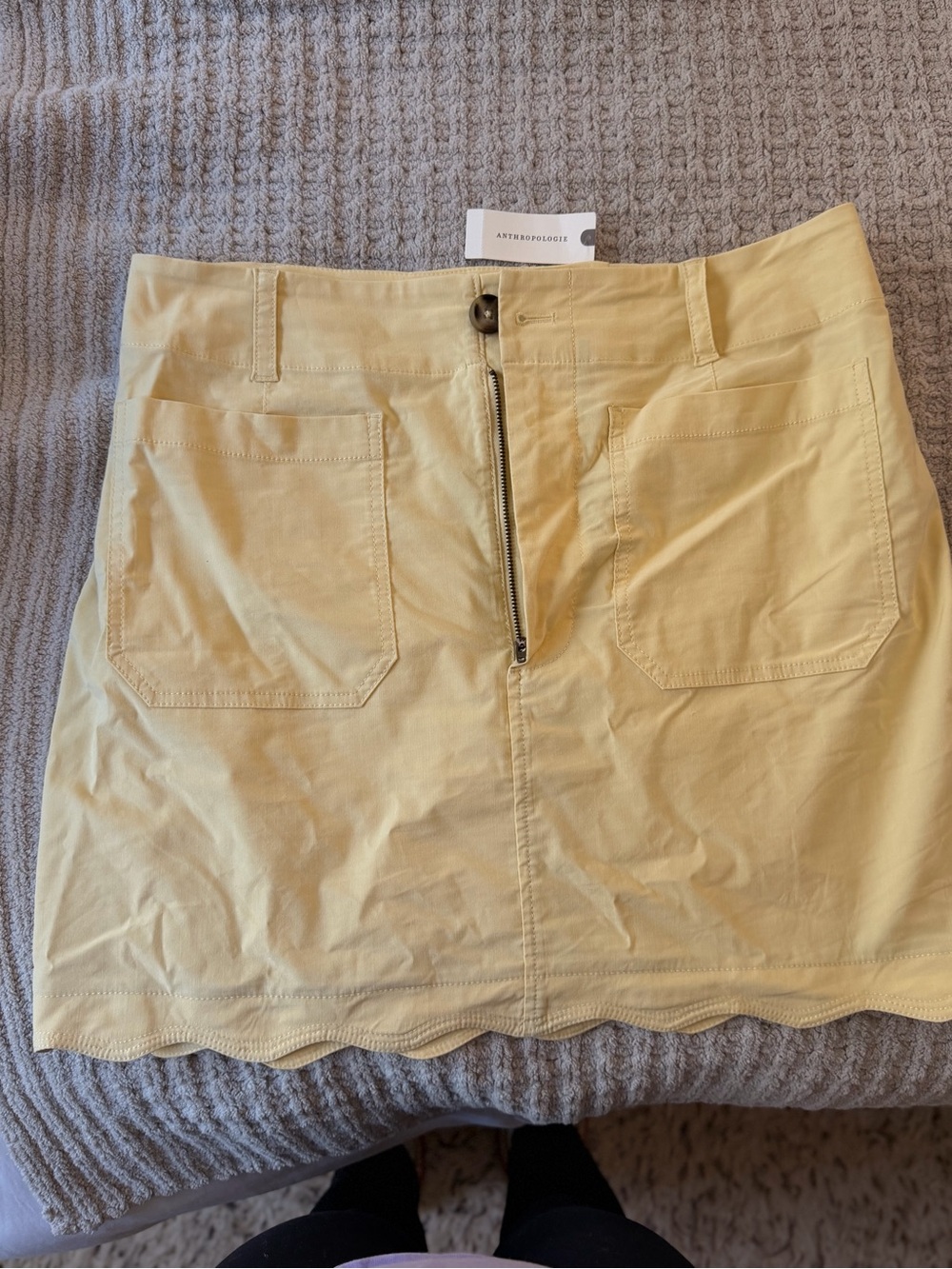Anthropologie Yellow Cotton Mini Skirt with Front Zip & Patch Pockets